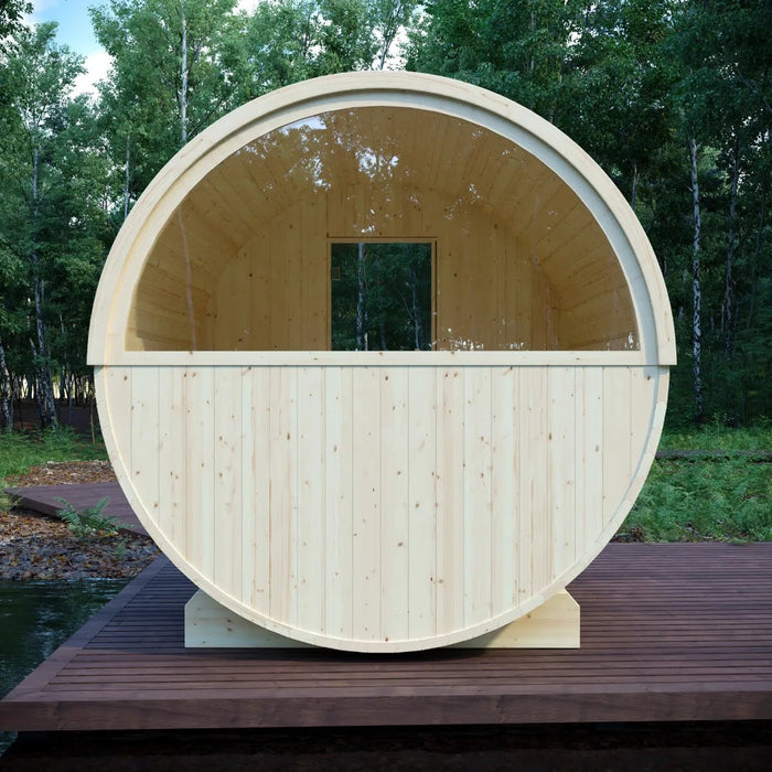 Helsinki Finnish Barrel Sauna with Terrace and WiFi Heater - Finnish Sauna Builders - West Coast Saunas - sku-47971931455729