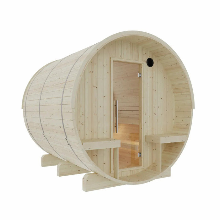 Helsinki Finnish Barrel Sauna with Terrace and WiFi Heater - Finnish Sauna Builders - West Coast Saunas - sku-47971931455729