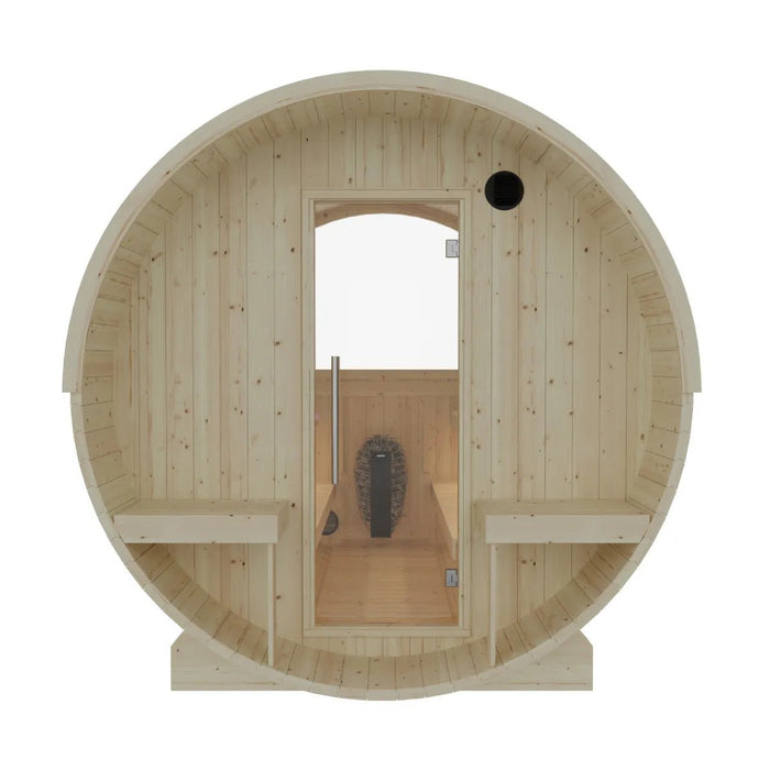 Helsinki Finnish Barrel Sauna with Terrace and WiFi Heater - Finnish Sauna Builders - West Coast Saunas - sku-47971931455729