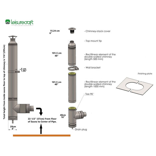 LeisureCraft Chimney Set for Back or Side Wall Installation - West Coast Saunas - BSB212S