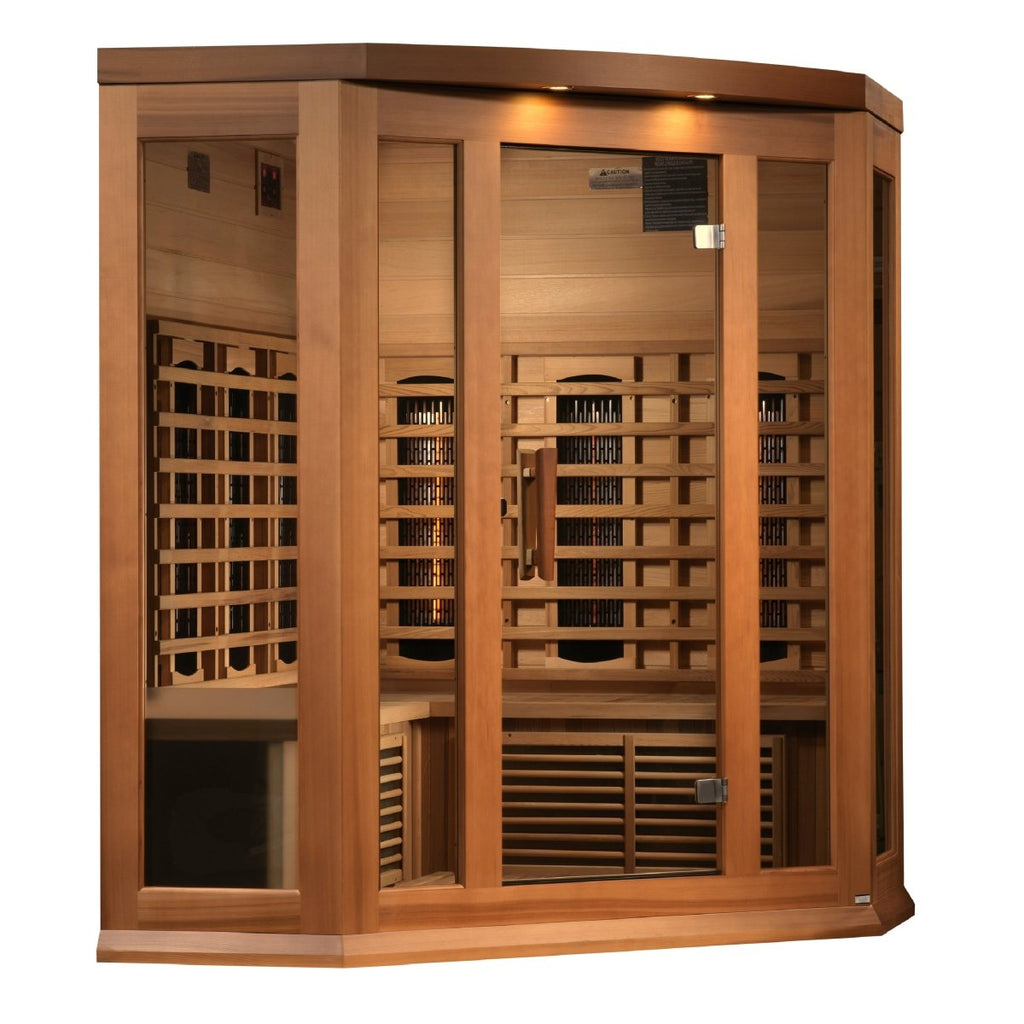 Maxxus 3-Person Corner Full Spectrum Near Zero EMF FAR Infrared Cedar Sauna - West Coast Saunas - MX-M356-01-FS CED