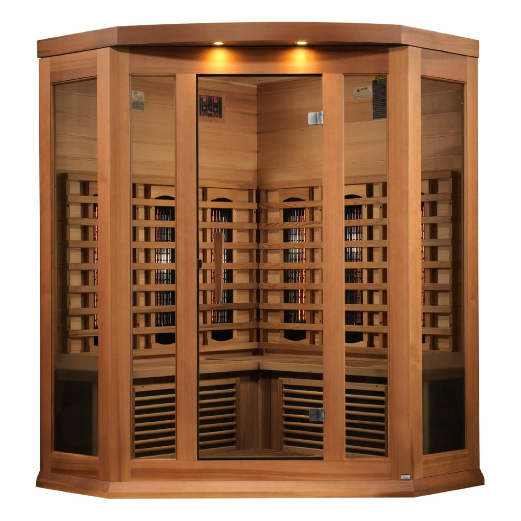 Maxxus 3-Person Corner Full Spectrum Near Zero EMF FAR Infrared Cedar Sauna - West Coast Saunas - MX-M356-01-FS CED