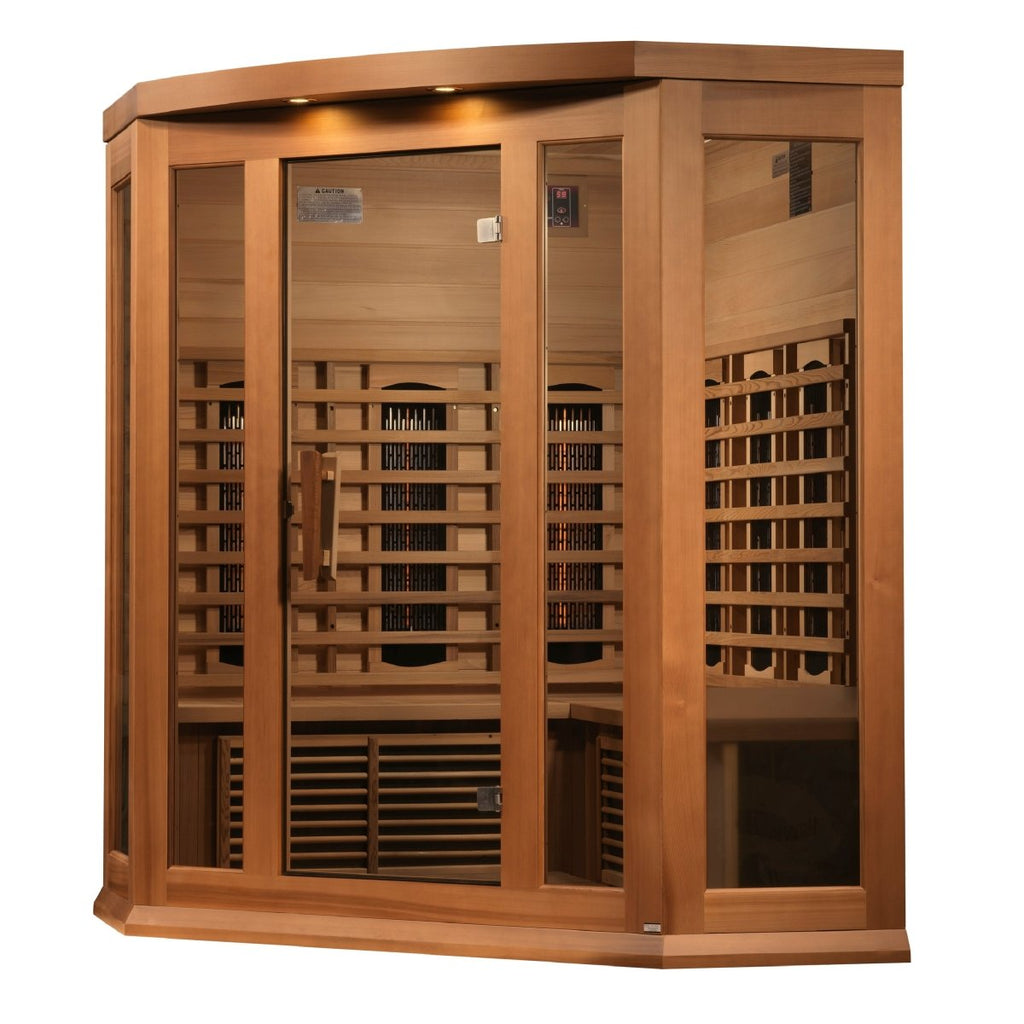 Maxxus 3-Person Corner Full Spectrum Near Zero EMF FAR Infrared Cedar Sauna - West Coast Saunas - MX-M356-01-FS CED