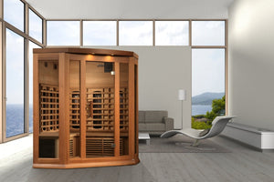 Maxxus 3-Person Corner Full Spectrum Near Zero EMF FAR Infrared Cedar Sauna - West Coast Saunas - MX-M356-01-FS CED