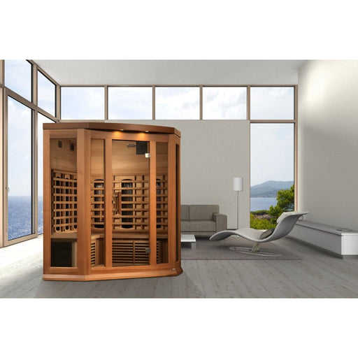 Maxxus 3-Person Corner Full Spectrum Near Zero EMF FAR Infrared Cedar Sauna - West Coast Saunas - MX-M356-01-FS CED