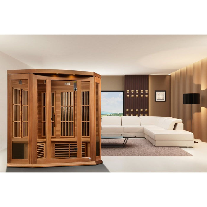 Maxxus 3-Person Corner Low EMF FAR Infrared Dry Sauna in Canadian Red Cedar - West Coast Saunas - MX-K356-01 CED