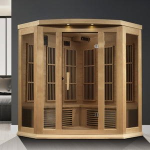 Maxxus 3-Person Corner Near Zero EMF FAR Infrared Dry Sauna in Canadian Hemlock - West Coast Saunas - MX-K356-01-ZF