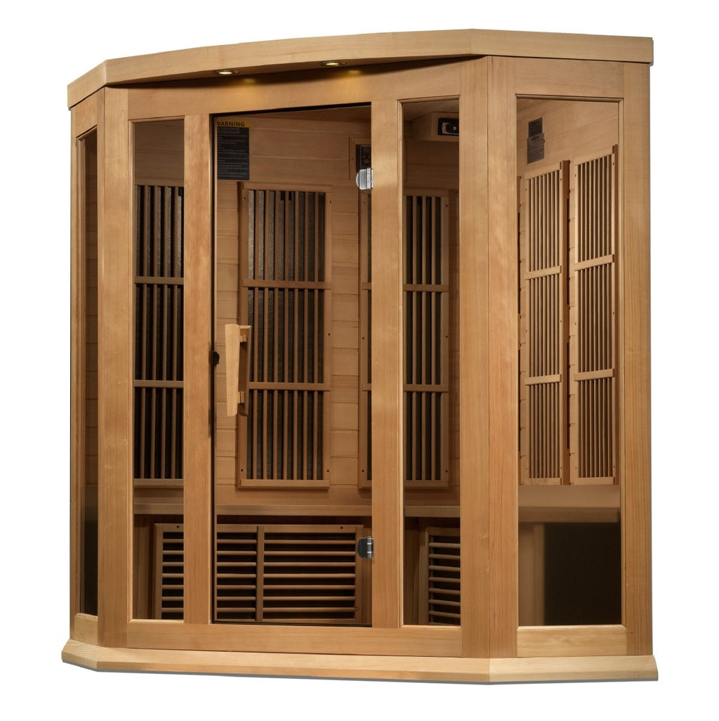 Maxxus 3-Person Corner Near Zero EMF FAR Infrared Dry Sauna in Canadian Hemlock - West Coast Saunas - MX-K356-01-ZF