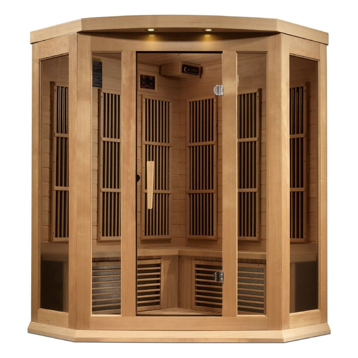 Maxxus 3-Person Corner Near Zero EMF FAR Infrared Dry Sauna in Canadian Hemlock - West Coast Saunas - MX-K356-01-ZF