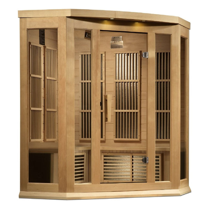 Maxxus 3-Person Corner Near Zero EMF FAR Infrared Dry Sauna in Canadian Hemlock - West Coast Saunas - MX-K356-01-ZF