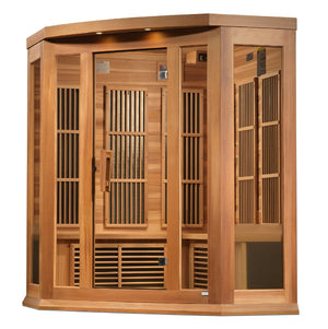 Maxxus 3-Person Corner Near Zero EMF FAR Infrared Dry Sauna in Canadian Red Cedar - West Coast Saunas - MX-K356-01-ZF CED