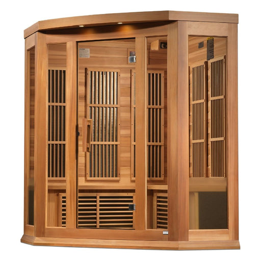 Maxxus 3-Person Corner Near Zero EMF FAR Infrared Dry Sauna in Canadian Red Cedar - West Coast Saunas - MX-K356-01-ZF CED