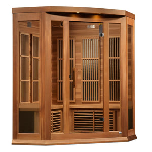 Maxxus 3-Person Corner Near Zero EMF FAR Infrared Dry Sauna in Canadian Red Cedar - West Coast Saunas - MX-K356-01-ZF CED