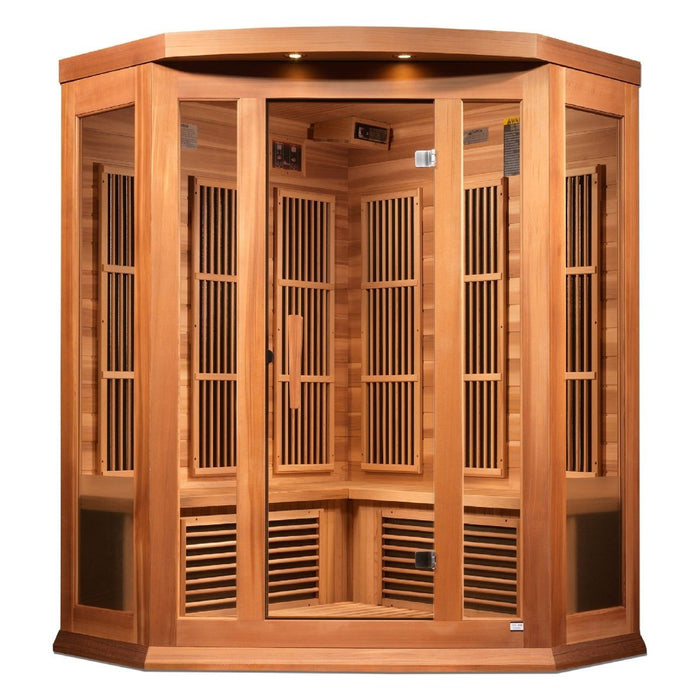 Maxxus 3-Person Corner Near Zero EMF FAR Infrared Dry Sauna in Canadian Red Cedar - West Coast Saunas - MX-K356-01-ZF CED
