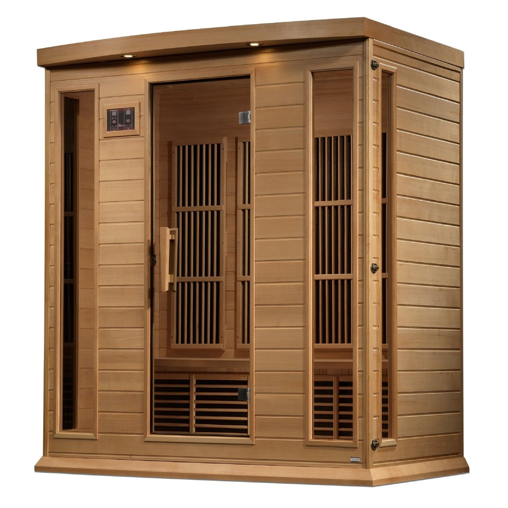 Maxxus 4-Person Corner Near Zero EMF FAR Infrared Dry Sauna in Canadian Hemlock - West Coast Saunas - MX-K406-01-ZF