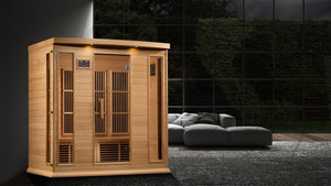 Maxxus 4-Person Corner Near Zero EMF FAR Infrared Dry Sauna in Canadian Hemlock - West Coast Saunas - MX-K406-01-ZF