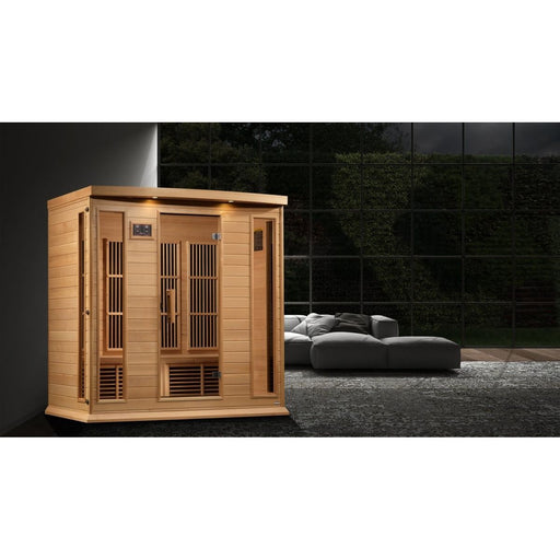 Maxxus 4-Person Corner Near Zero EMF FAR Infrared Dry Sauna in Canadian Hemlock - West Coast Saunas - MX-K406-01-ZF