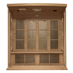 Maxxus 4-Person Corner Near Zero EMF FAR Infrared Dry Sauna in Canadian Hemlock - West Coast Saunas - MX-K406-01-ZF