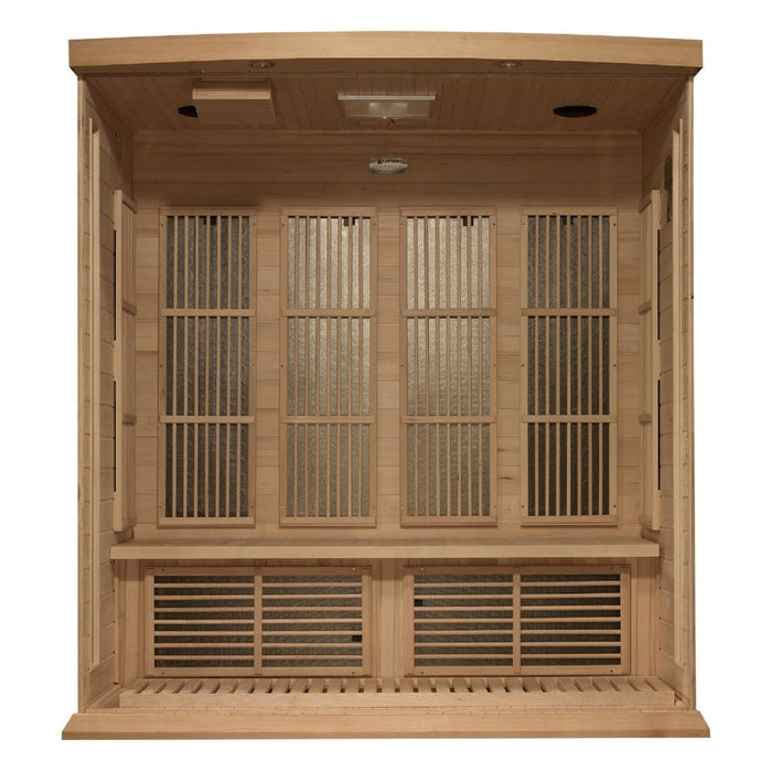 Maxxus 4-Person Corner Near Zero EMF FAR Infrared Dry Sauna in Canadian Hemlock - West Coast Saunas - MX-K406-01-ZF