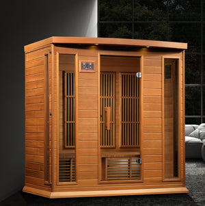 Maxxus 4-Person Corner Near Zero EMF FAR Infrared Dry Sauna in Canadian Red Cedar - West Coast Saunas - MX-K406-01-ZF CED