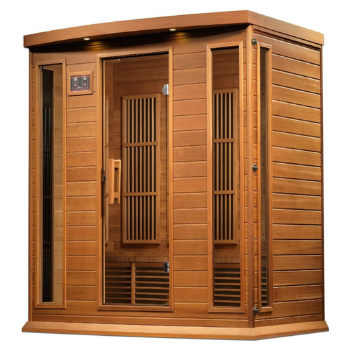 Maxxus 4-Person Corner Near Zero EMF FAR Infrared Dry Sauna in Canadian Red Cedar - West Coast Saunas - MX-K406-01-ZF CED