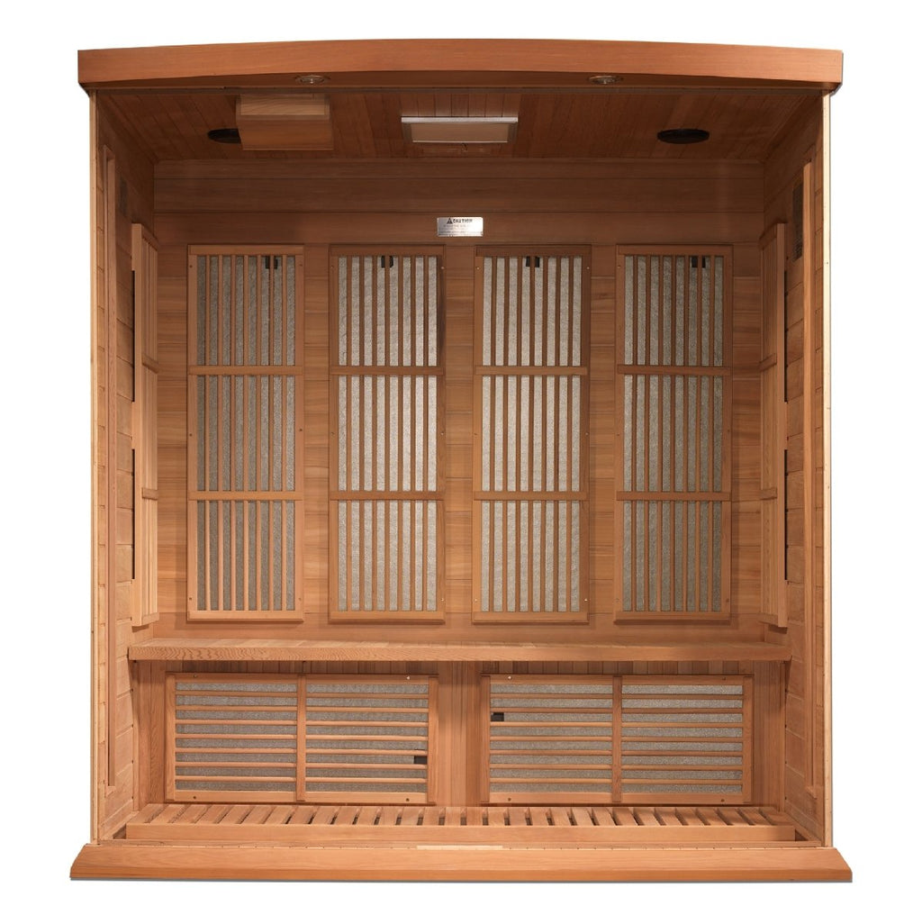 Maxxus 4-Person Corner Near Zero EMF FAR Infrared Dry Sauna in Canadian Red Cedar - West Coast Saunas - MX-K406-01-ZF CED