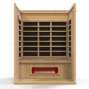 Maxxus "Trinity" 3-Person Corner Low EMF FAR Infrared Sauna in Canadian Hemlock - West Coast Saunas - MX-LS3-01