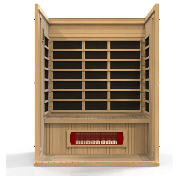 Maxxus "Trinity" 3-Person Corner Low EMF FAR Infrared Sauna in Canadian Hemlock - West Coast Saunas - MX-LS3-01