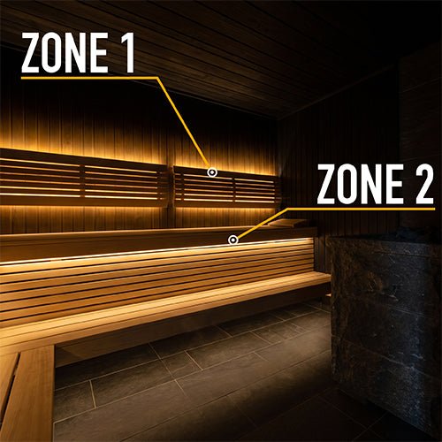 PROSAUNAS Dual-Zone Linear White LED Neon Light Kit Flexible, Dimmable, Waterproof, Wireless Controlled, WiFi, and Adjustable Length - West Coast Saunas - 130462