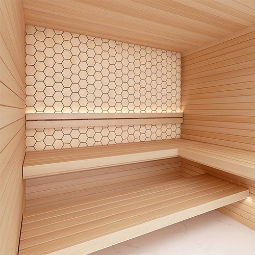 PROSAUNAS Hive Aspen Sauna Wall Panels, Hexagon Pattern, Natural Aspen - West Coast Saunas - 4745010406188