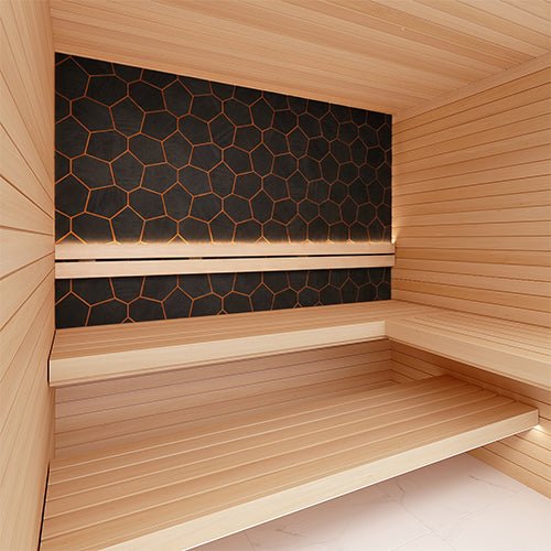 PROSAUNAS Modern Black Sauna Wall Panels, Irregular Hexagon Pattern, Black Thermo-Abachi - West Coast Saunas - 4745010406348