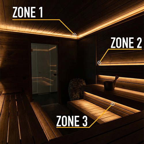 PROSAUNAS Three-Zone Linear White LED Neon Light Kit Flexible, Dimmable, Waterproof, Wireless Controlled, WiFi, and Adjustable Length - West Coast Saunas - 129770PS