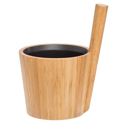 Rento Straight Handle Sauna Bucket Sauna Bucket, Thermo Laminated Bamboo, Straight Handle, Black Plastic Inner Liner, 5 Liter - West Coast Saunas - 297336