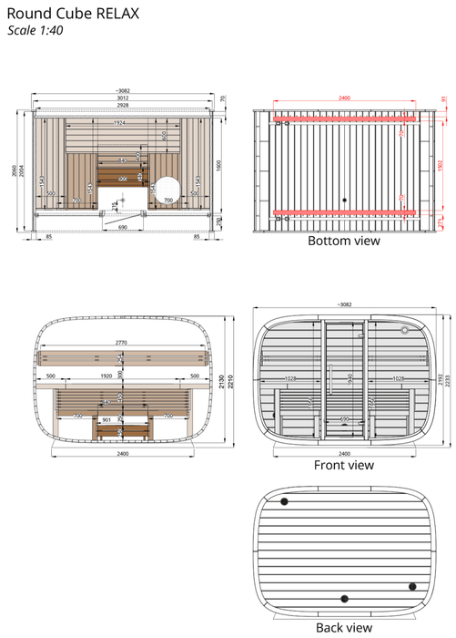 Round Cube RELAX 6 Person Outdoor Sauna Kit - West Coast Saunas - SSRELAX1N