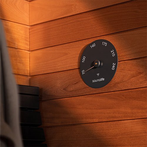 SaunaLife SaunaGear Thermometer Fahrenheit Thermometer, Round - West Coast Saunas - SAUNAGEAR THERMOMETER BK