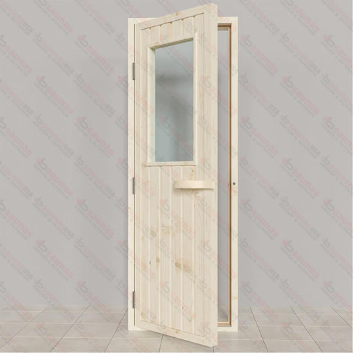 Spruce Door With Glass Window, 700×2040 mm (27 1/2″ x 80 3/8″) - West Coast Saunas - BSAUNASGWDR