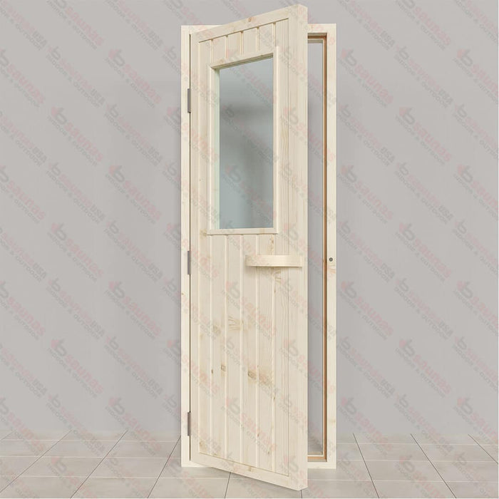 Spruce Door With Glass Window, 700×2040 mm (27 1/2″ x 80 3/8″) - West Coast Saunas - BSAUNASGWDR