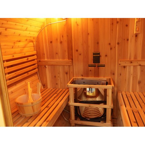 Sunray Oasis 2 - 4 Person Traditional Canopy Barrel Sauna with Harvia Heater - West Coast Saunas - 300SC