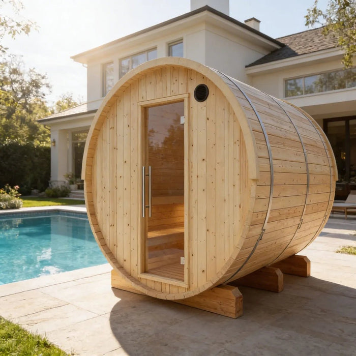 Tampere Finnish Barrel Sauna with WiFi Heater - Finnish Sauna Builders - West Coast Saunas - sku-47986467635441