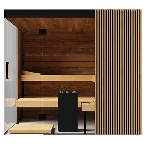 ThermaSol Aalto Sauna Cabin Indoor Sauna Kit, Semi - Panoramic Glass, Up to 4 Persons - West Coast Saunas - 14-AALTODL
