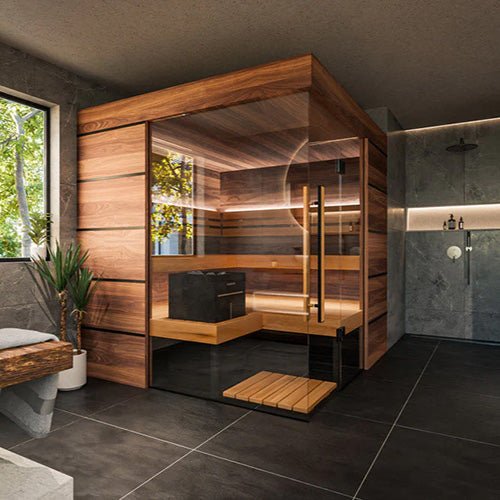 ThermaSol Astra Sauna Cabin Indoor Sauna Kit, Semi - Panoramic Glass, Up to 4 Persons - West Coast Saunas - 14-ASTRADL