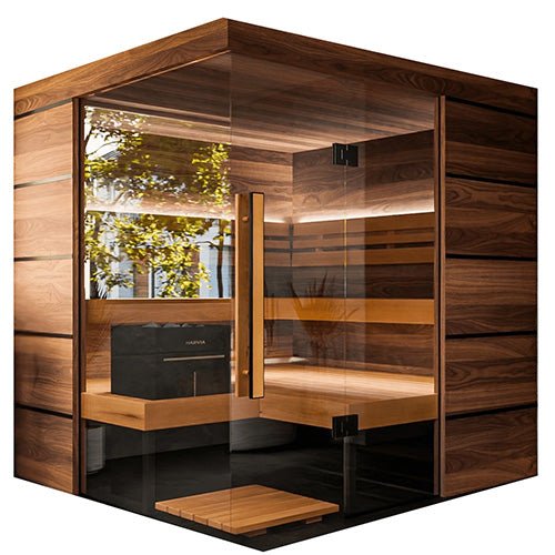 ThermaSol Astra Sauna Cabin Indoor Sauna Kit, Semi - Panoramic Glass, Up to 4 Persons - West Coast Saunas - 14-ASTRADL