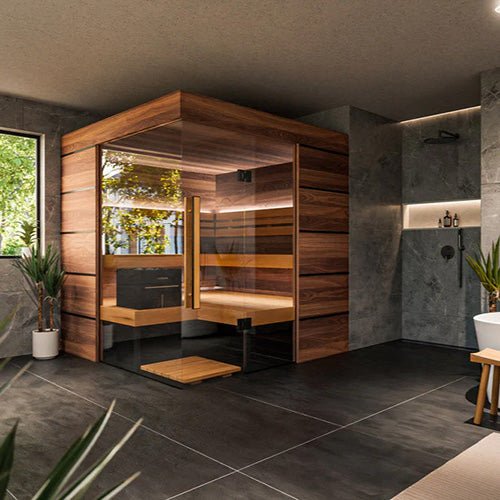 ThermaSol Astra Sauna Cabin Indoor Sauna Kit, Semi - Panoramic Glass, Up to 4 Persons - West Coast Saunas - 14-ASTRADL