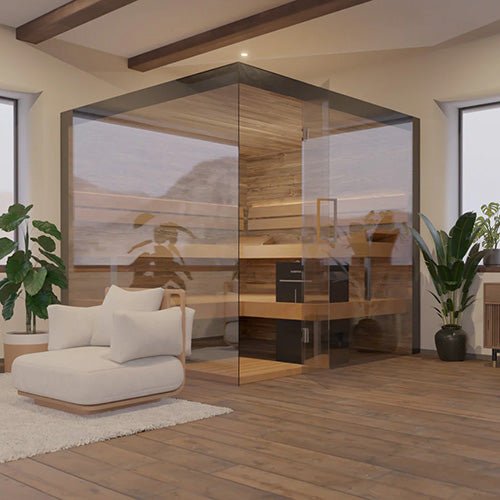 ThermaSol Lumaria Sauna Cabin Indoor Sauna Kit, Front/Side Glass, Up to 5 Persons - West Coast Saunas - 14-LUMARIAMDL