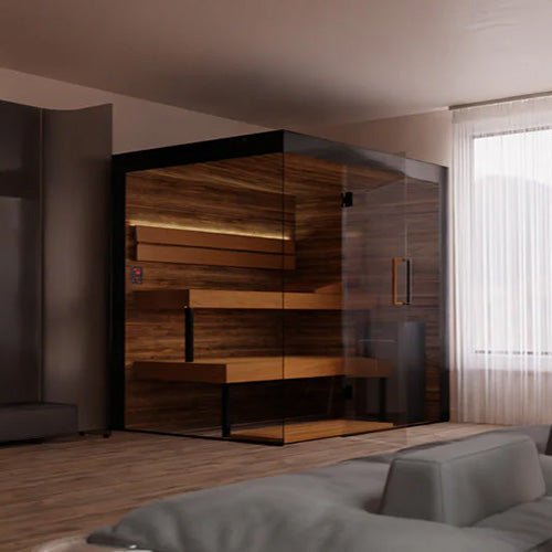ThermaSol Lumaria Sauna Cabin Indoor Sauna Kit, Front/Side Glass, Up to 5 Persons - West Coast Saunas - 14-LUMARIAMDL