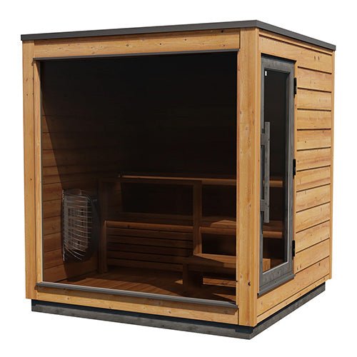 ThermaSol Nordic Dawn Sauna Cabin Fully Assembled Outdoor Sauna, Nordic Pine, Up to 4 Persons - West Coast Saunas - 14-KIR-4555