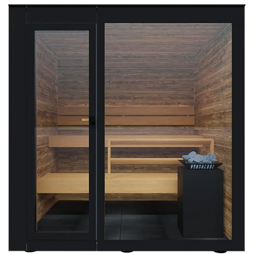 ThermaSol Spectra Sauna Cabin Fully Assembled Outdoor Sauna, Tinted Glass - Front, Up to 4 Persons - West Coast Saunas - 14-SPECTRA