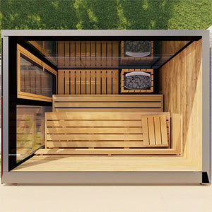 ThermaSol Vera Sauna Cabin Fully Assembled Outdoor Sauna, Tinted Parsol Glass, Up to 3 Persons - West Coast Saunas - 14-VERADL