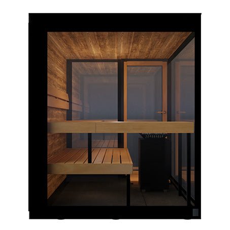 ThermaSol Vue Sauna Cabin Fully Assembled Outdoor Sauna, Mirrored Glass, Up to 4 Persons - West Coast Saunas - 14-VUEDL