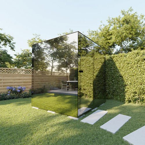 ThermaSol Vue Sauna Cabin Fully Assembled Outdoor Sauna, Mirrored Glass, Up to 4 Persons - West Coast Saunas - 14-VUEDL